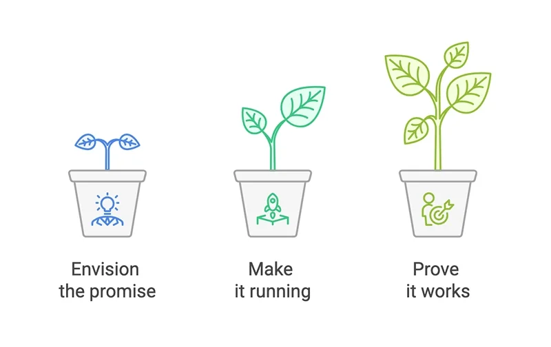 Three plants representing 3 stages of a project