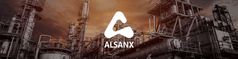 AlsanX logo and an image of a steel plant