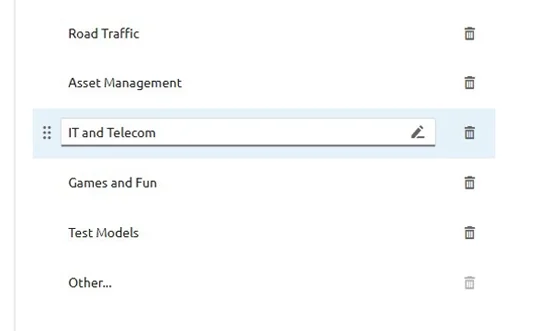 Some of the categories available for editing