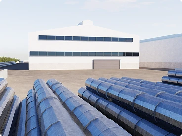 Screenshot of walking through metal production facility in NVIDIA Omniverse