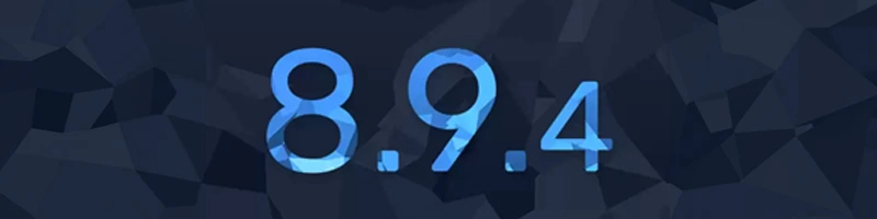 The number 8.9.4displayed in blue on a dark, abstract geometric background