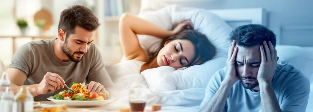 Three different people eating, sleeping, and stressing out