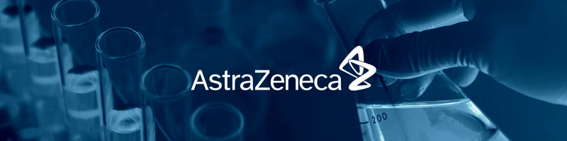 AstraZeneca logo and an image of a lab